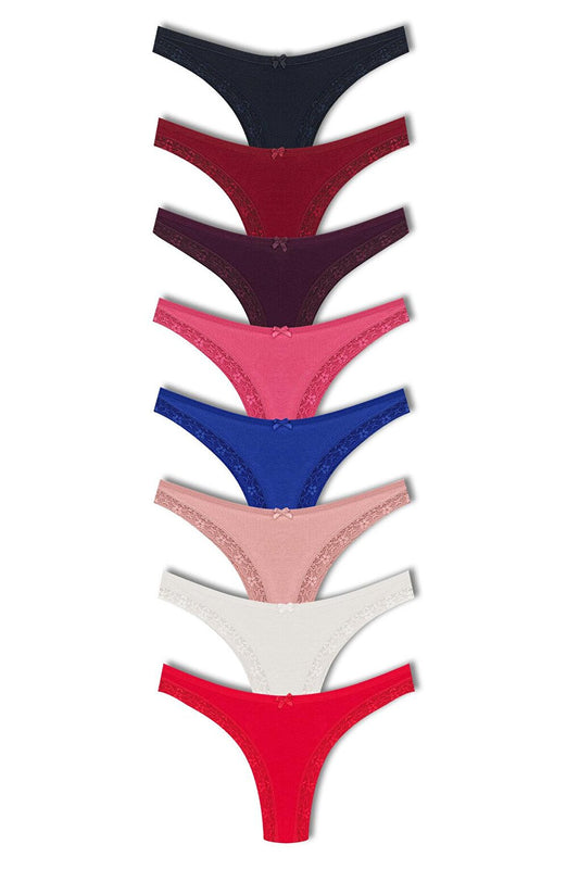 Cotton Front Leg Lace Detailed High Waist Brazilian Cut Women's Panties 8-pack