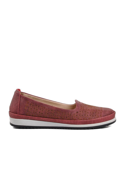 167 Burgundy Genuine Leather Women Casual Shoes