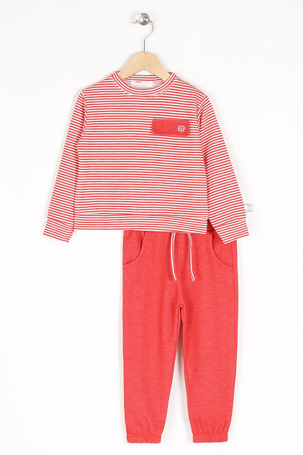 Boy's Red Colored Striped Tracksuit Set