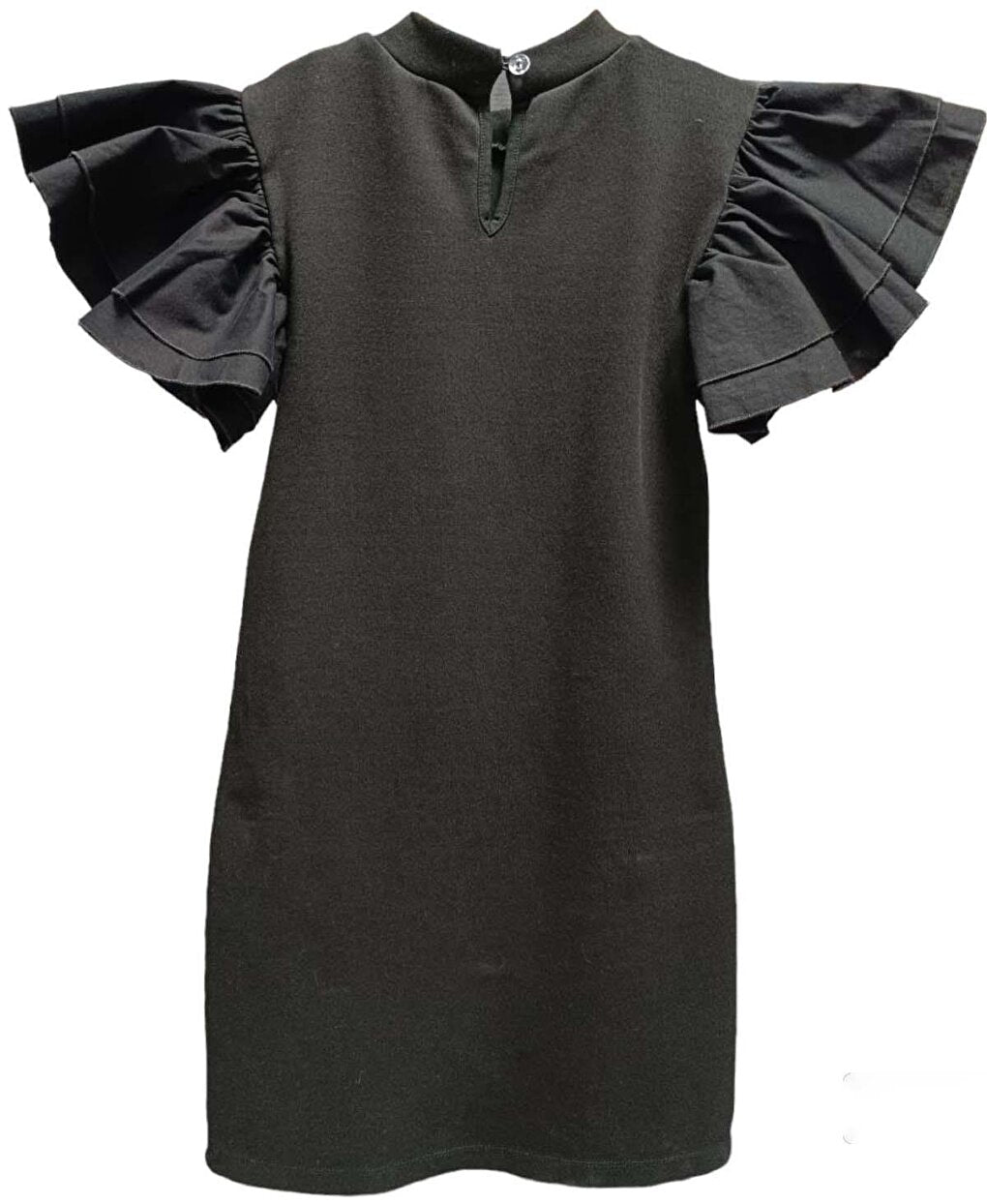 Girl's Black Dress with Ruffle Detail on Sleeves