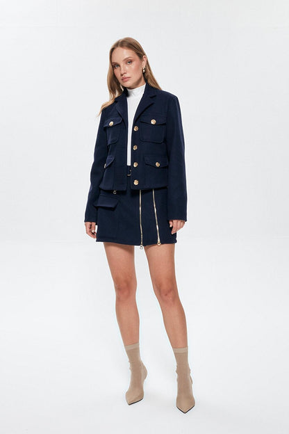 Button Detailed Stash Jacket Navy Blue