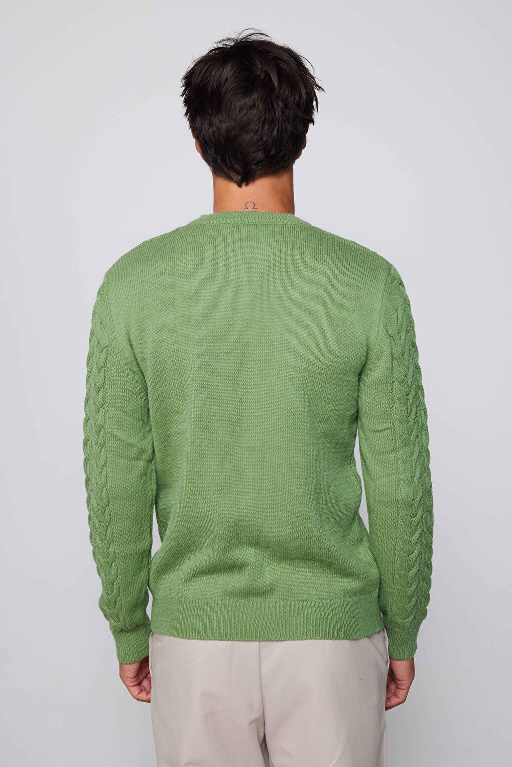 Men's Slim Fit Crew Neck Patterned Green Sweater