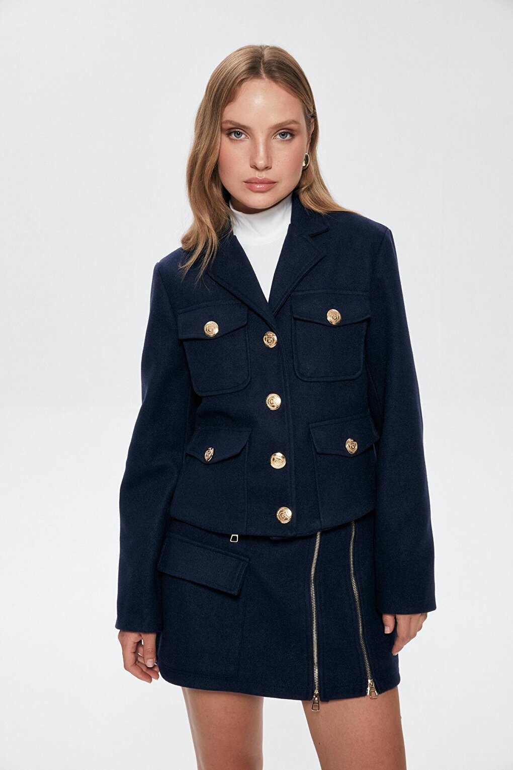 Button Detailed Stash Jacket Navy Blue