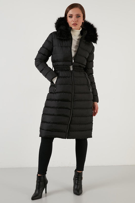 Removable Furry Hooded Long Coat with Pockets 497FIRUZE