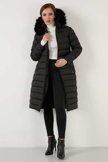 Removable Furry Hooded Long Coat with Pockets 497FIRUZE