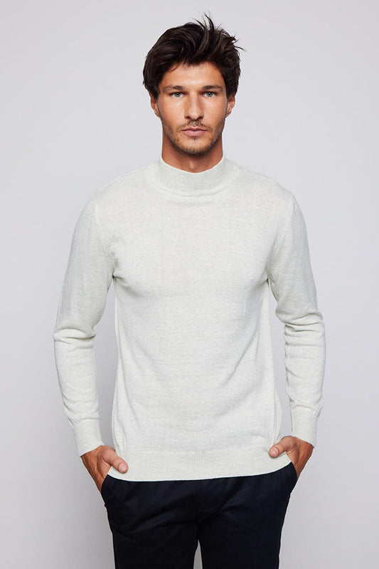 Men's Slim Fit Half Turtleneck Plain Gray Sweater