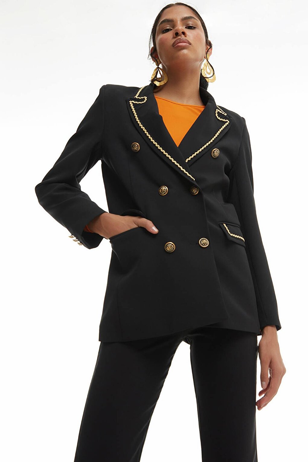 Gold Buttoned Blazer Jacket Black