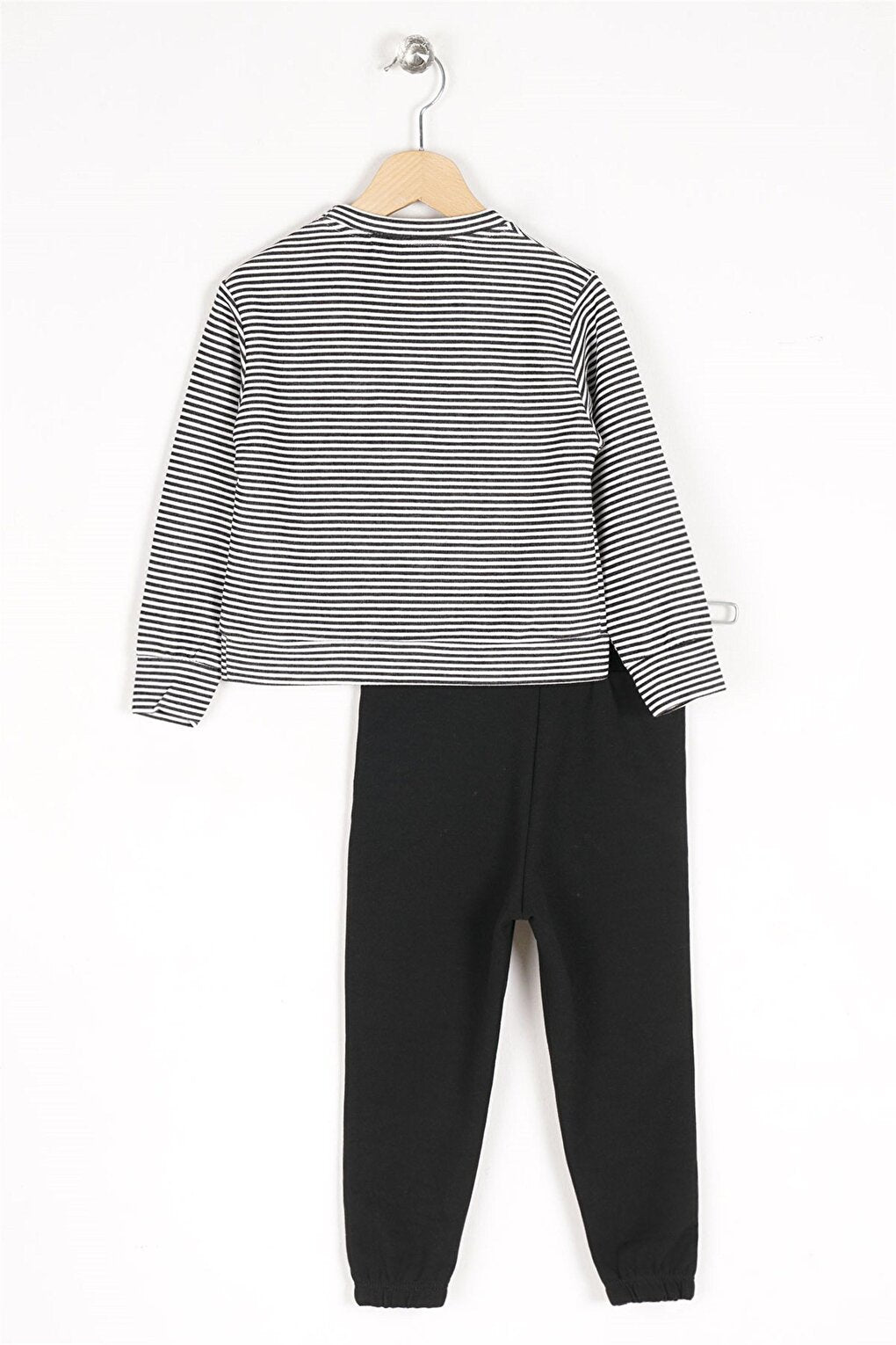 Boy's Black Colored Striped Tracksuit Set