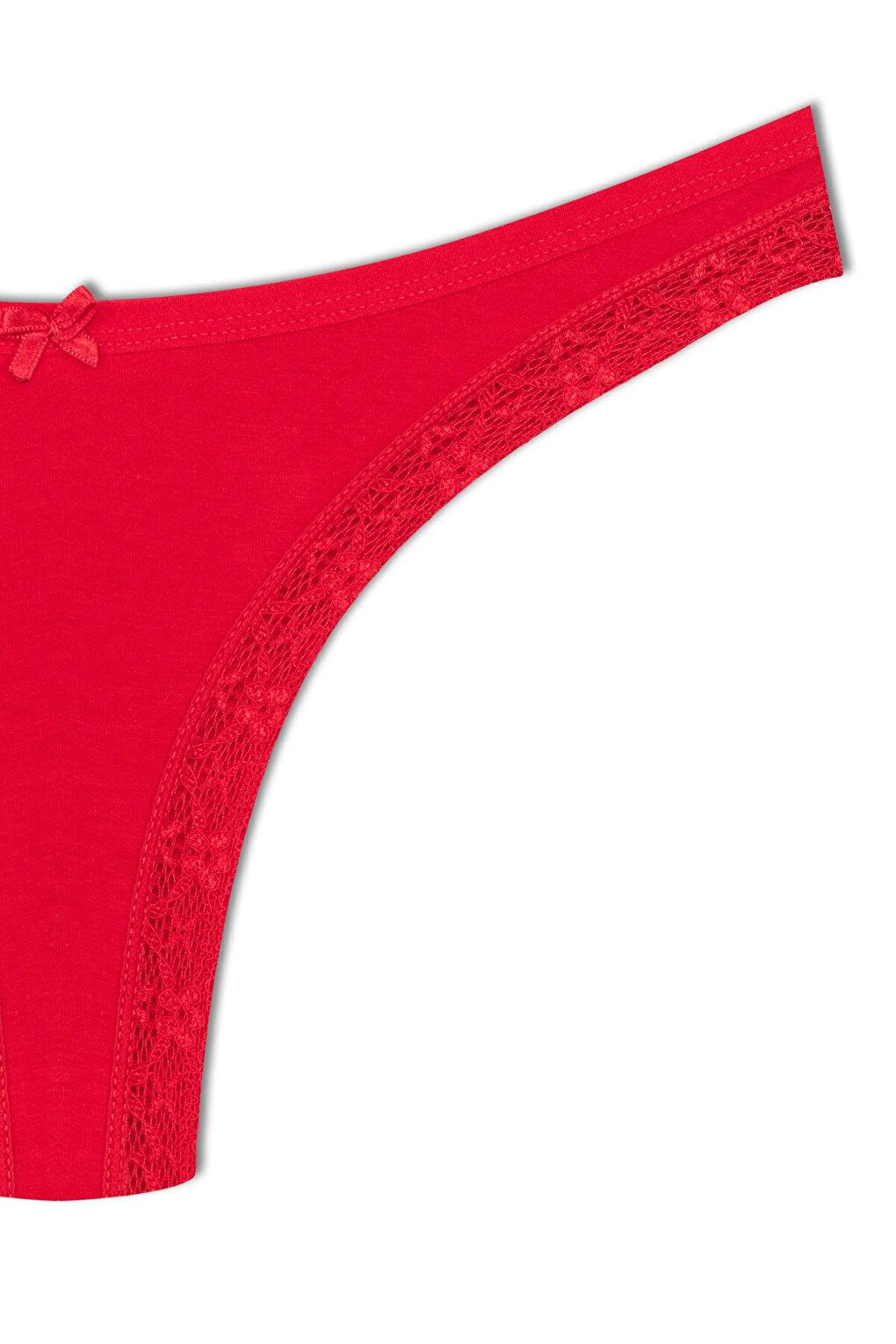 Cotton Front Leg Lace Detailed High Waist Brazilian Cut Women's Panties