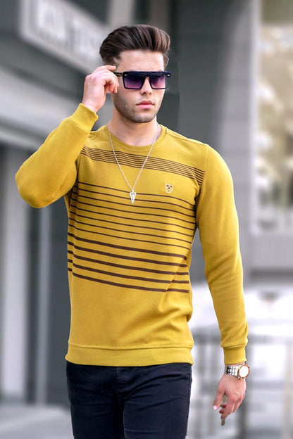 Mustard Striped Crew Neck Knitwear Sweater 5961