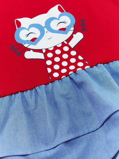 Cat Ruffle Red Girl Dress