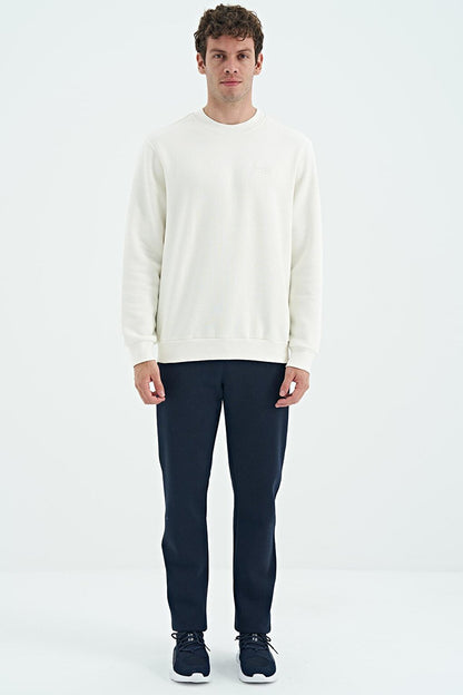 Omar Ecru Crew Neck Basic Men's Sweatshirt - 88137