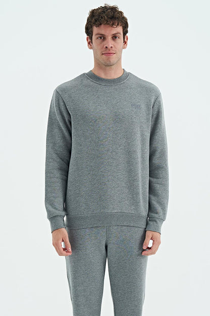 Omar Gray Melange Crew Neck Basic Men's Sweatshirt - 88137