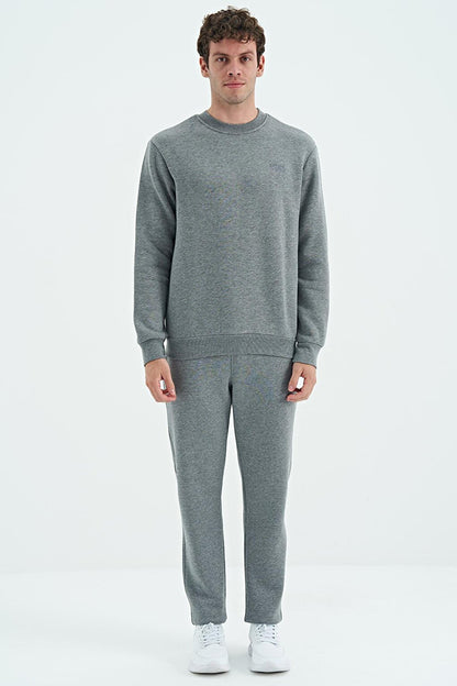 Omar Gray Melange Crew Neck Basic Men's Sweatshirt - 88137