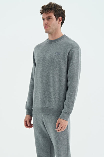 Omar Gray Melange Crew Neck Basic Men's Sweatshirt - 88137