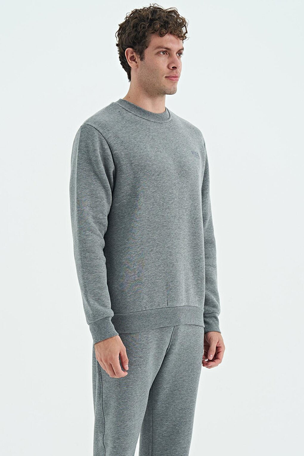 Omar Gray Melange Crew Neck Basic Men's Sweatshirt - 88137