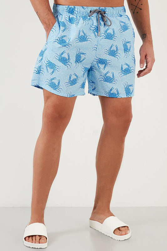 Patterned Swim Shorts with Waist Tie and Pockets Swimsuit Short 3800283