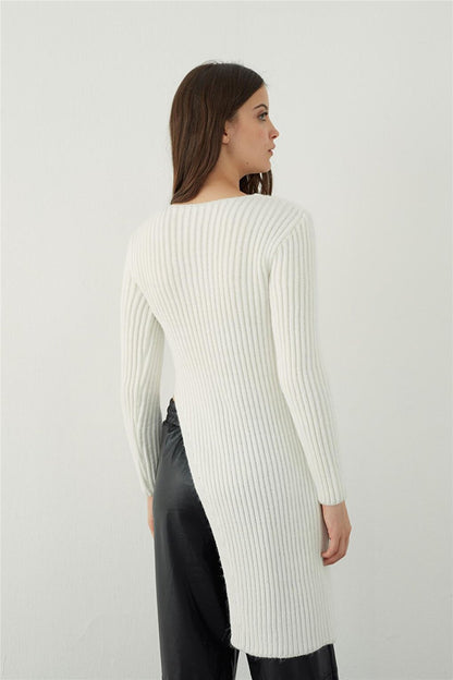 Ecru Asymmetrical Cut Knitwear Tunic