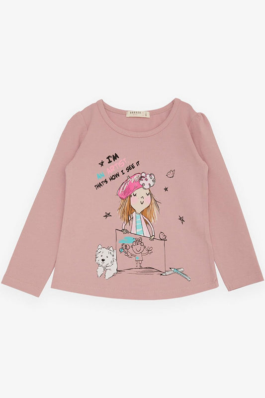 Girl's Long Sleeve T-Shirt The Girl Who Feels Herself an Artist Printed Dried Rose (Age 3-8)