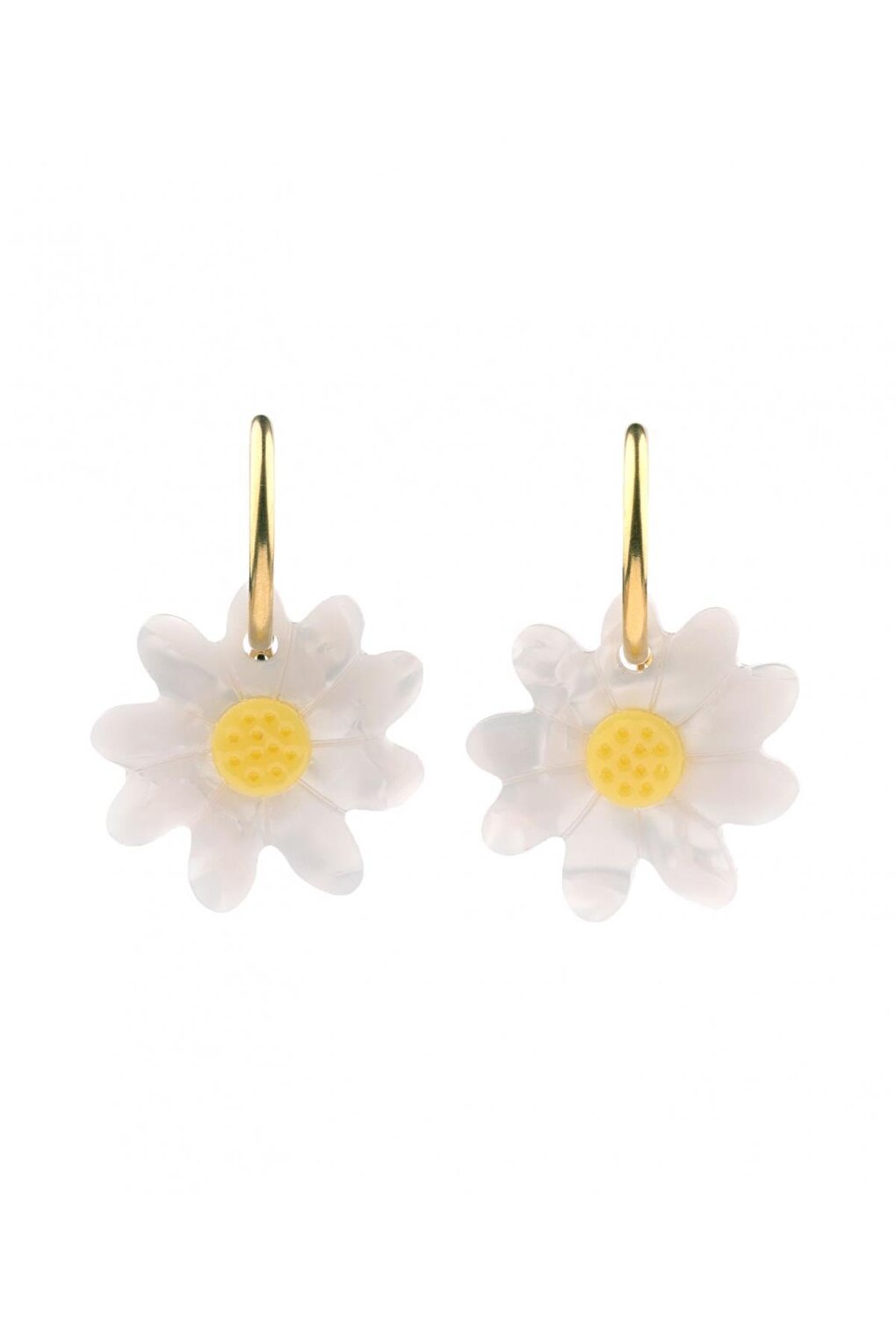 White Daisy Design Acetate Dangle Hoop Earrings