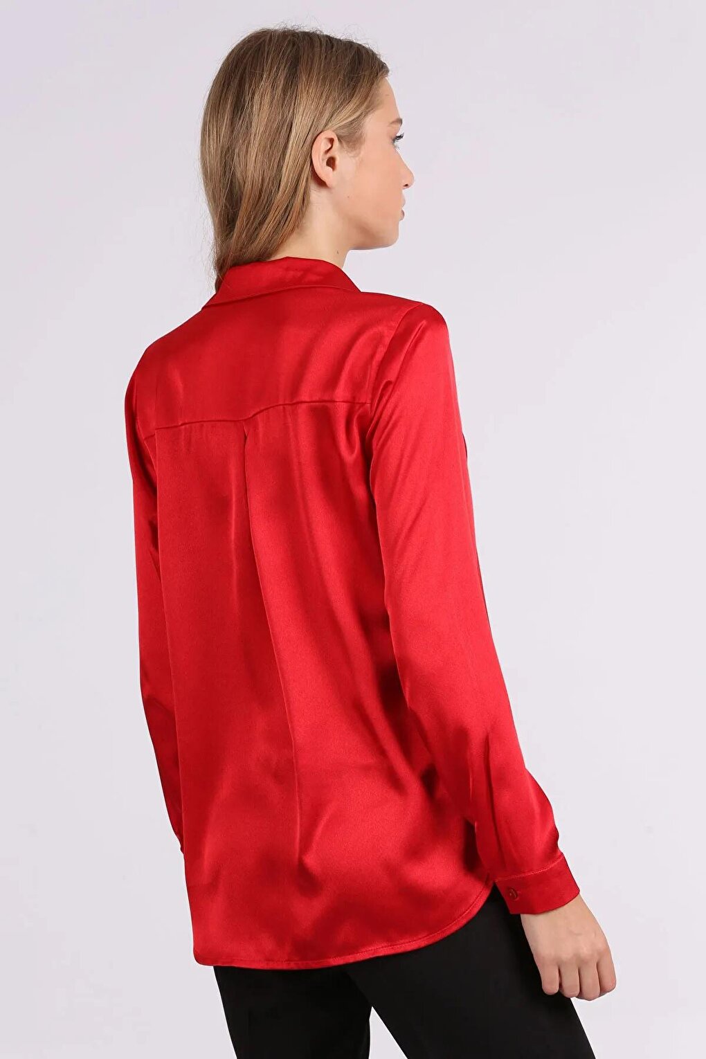 Women's Red Flowy Viscose Basic Satin Shirt