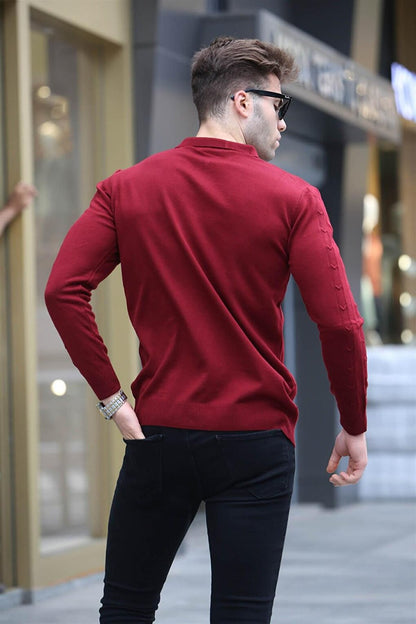 Claret Red Zipper Detailed Knitwear Sweater 5606