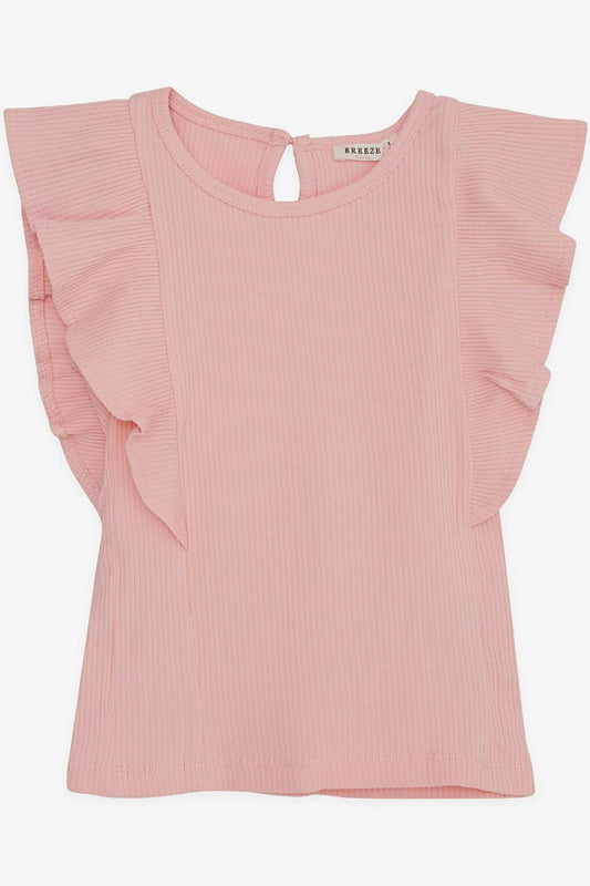 Girl's T-Shirt Ruffled Button Salmon (7-12 Years)