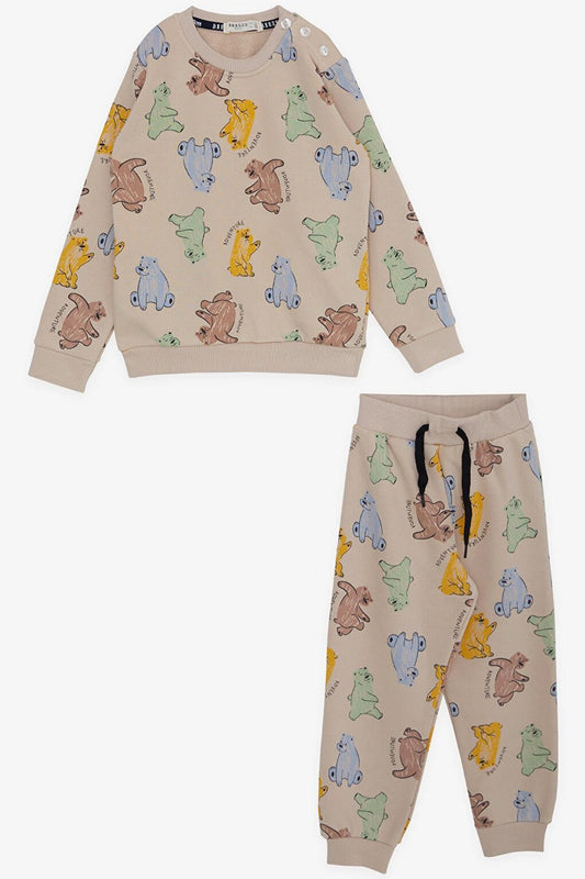 Boy's Tracksuit Set Adventurous Cute Teddy Bear Patterned Beige (Age 2-6)