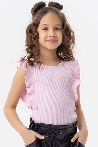 Girl's T-Shirt Frilly Buttoned Pink (Ages 7-12)