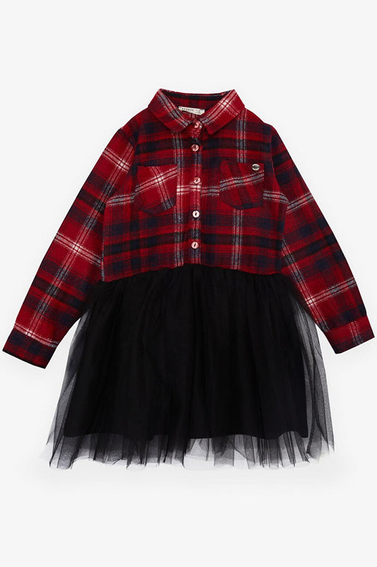 Girl's Long Sleeve Dress Plaid Skirt Tulle Mixed Color (8-12 Years)