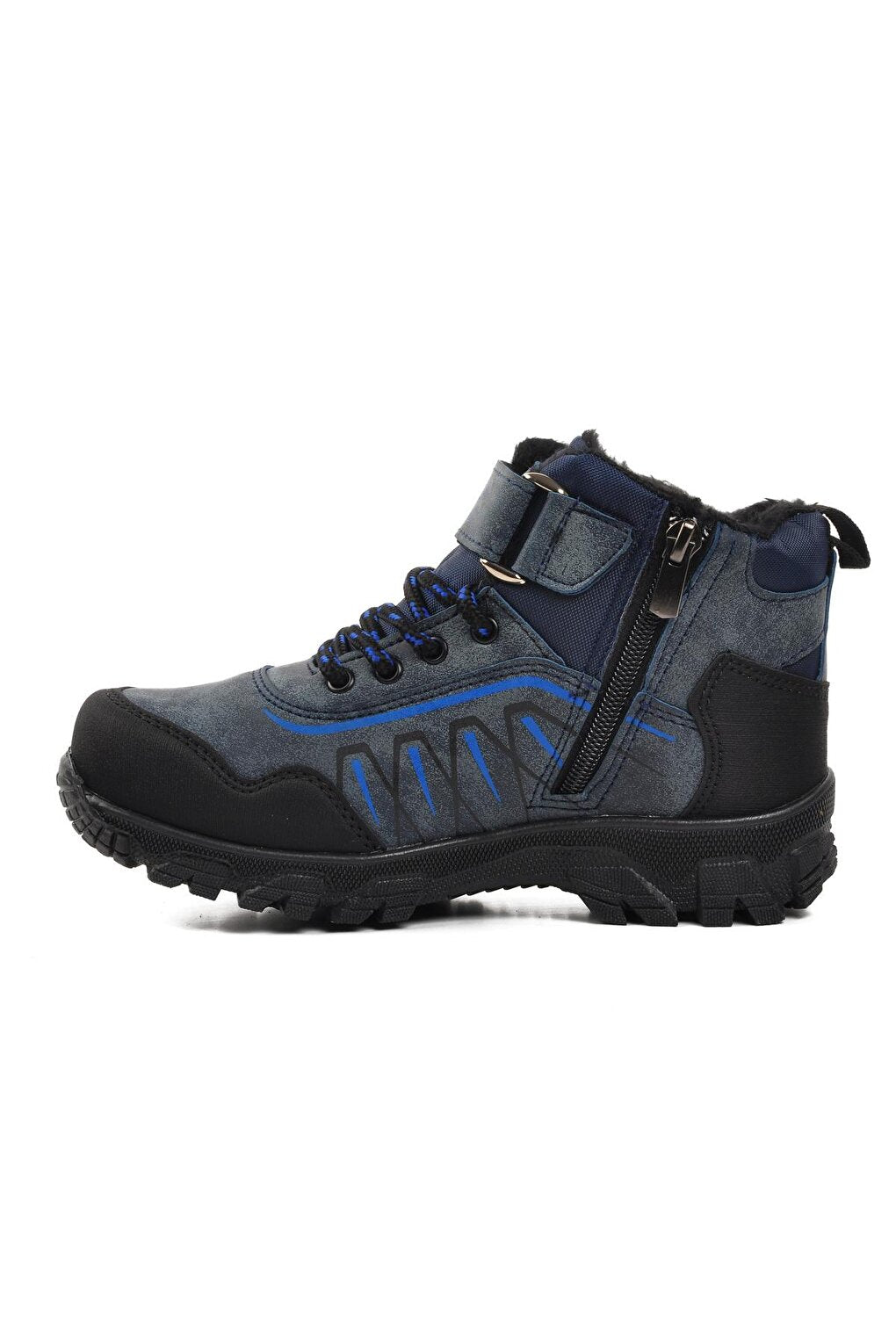 437-F Black-Navy Blue Children's Outdoor Boots with Fur Inside