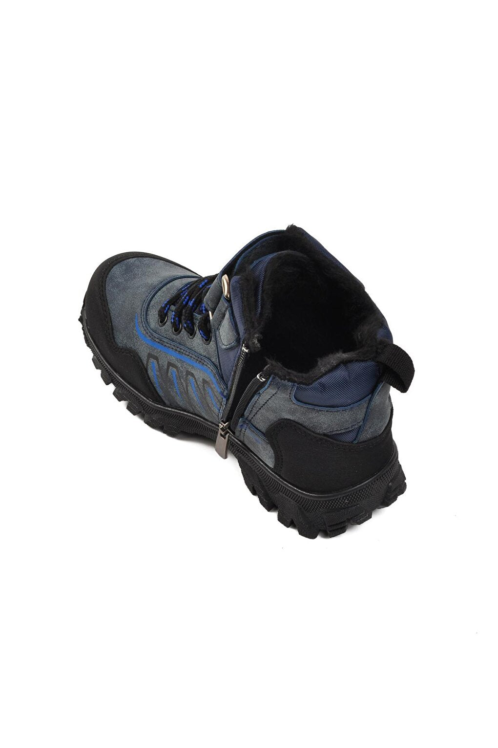 437-F Black-Navy Blue Children's Outdoor Boots with Fur Inside