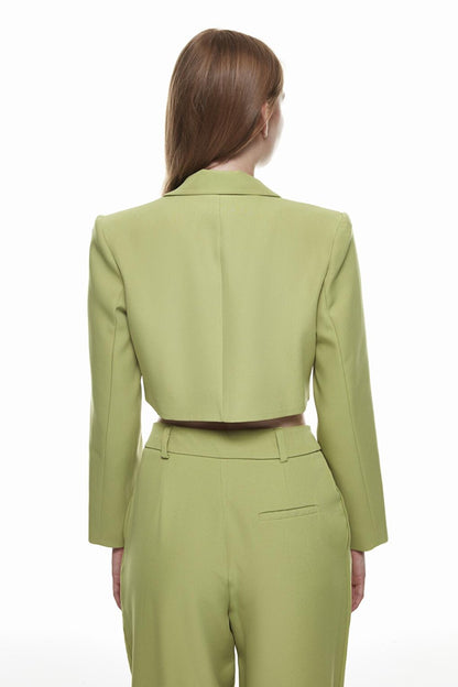 Double Breasted Crop Blazer Jacket Olive