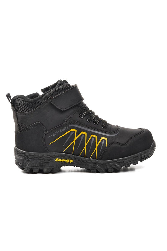 437-F Black-Yellow Children's Outdoor Boots with Fur Inside