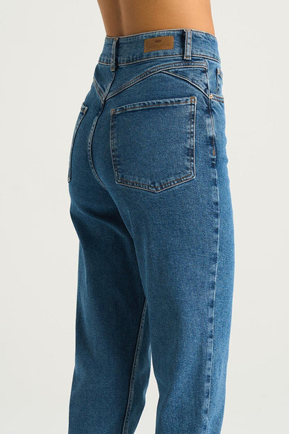 Ariana Medium Blue High Waist Zippered Mom Fit Jean Trousers C 4525-103