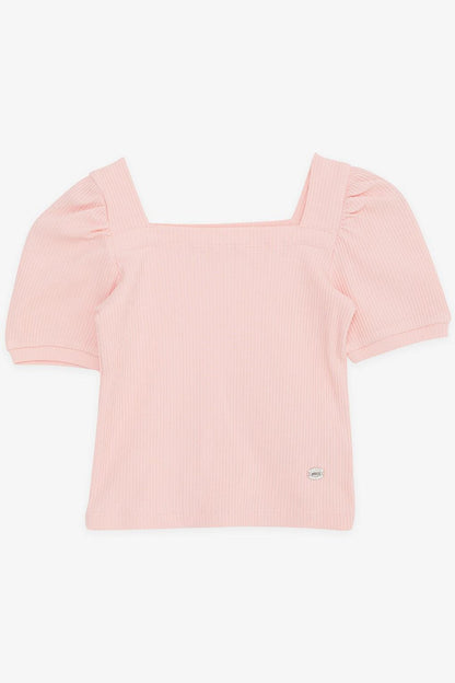 Girl's Crop T-Shirt Square Neck Salmon (Age 8-14)