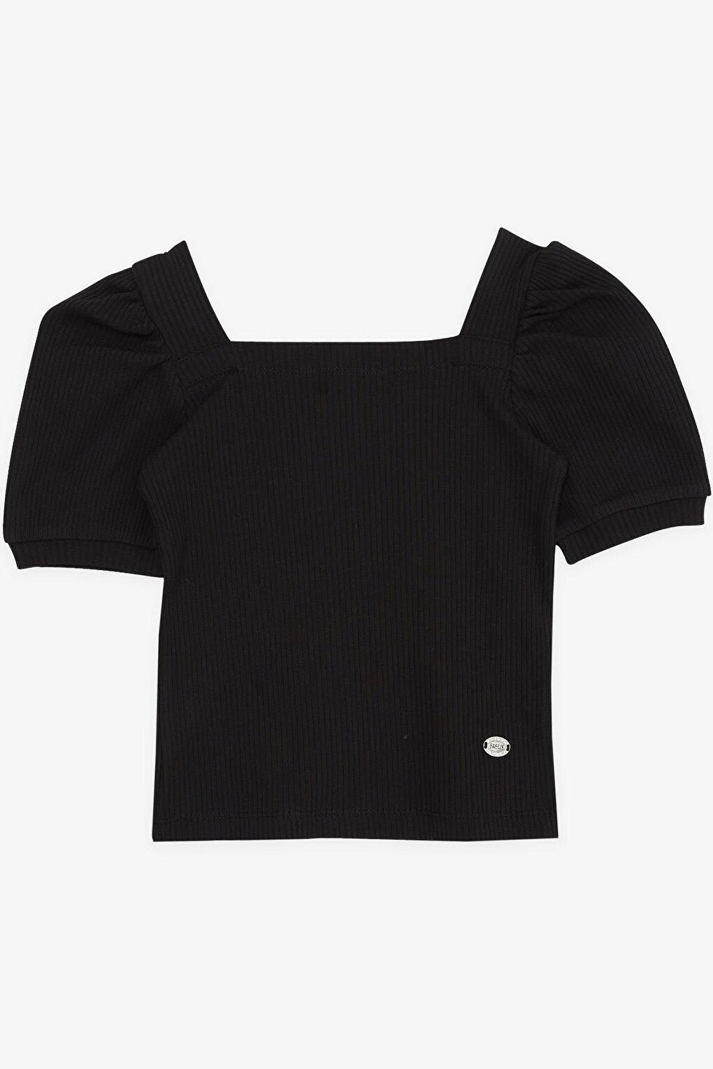 Girl's Crop T-Shirt Square Neck Black (Age 8-14)