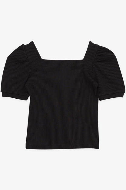 Girl's Crop T-Shirt Square Neck Black (Age 8-14)