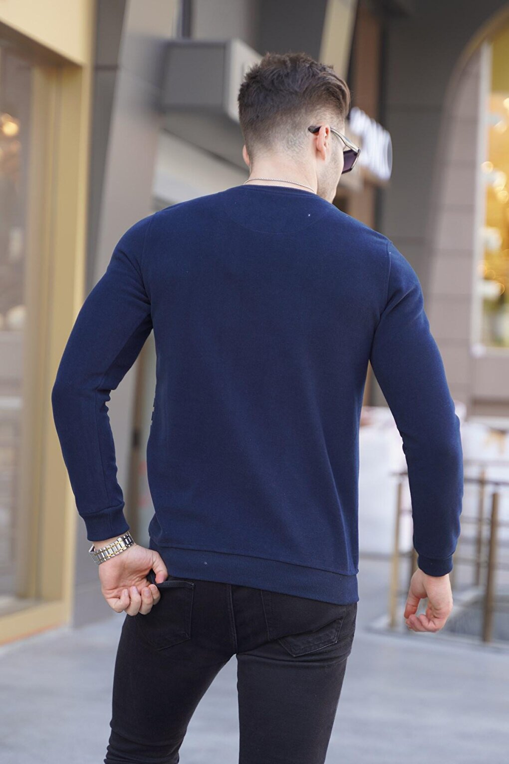 Navy Blue Striped Crew Neck Knitwear Sweater 5961