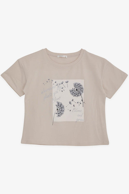 Girl's T-Shirt Floral Printed Beige (Age 9-14)