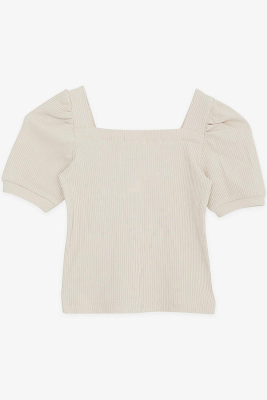 Girl's Crop T-Shirt Square Neck Beige (Age 8-14)