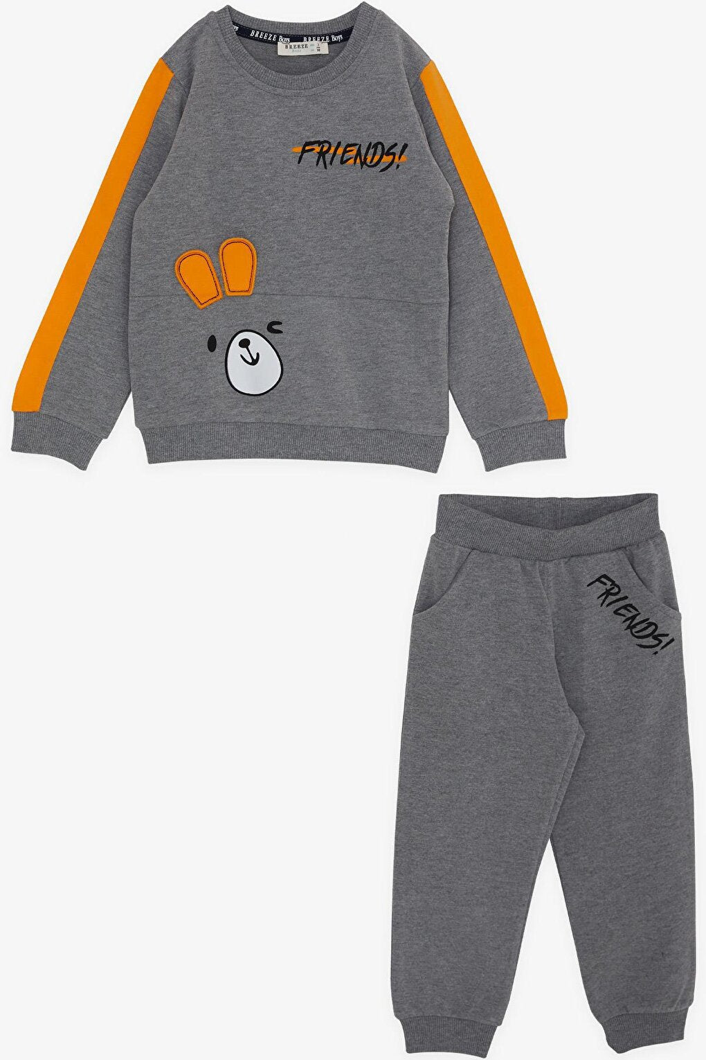 Boy's Tracksuit Set Animal Printed Dark Gray Melange with Moving Ears (Age 1-4)