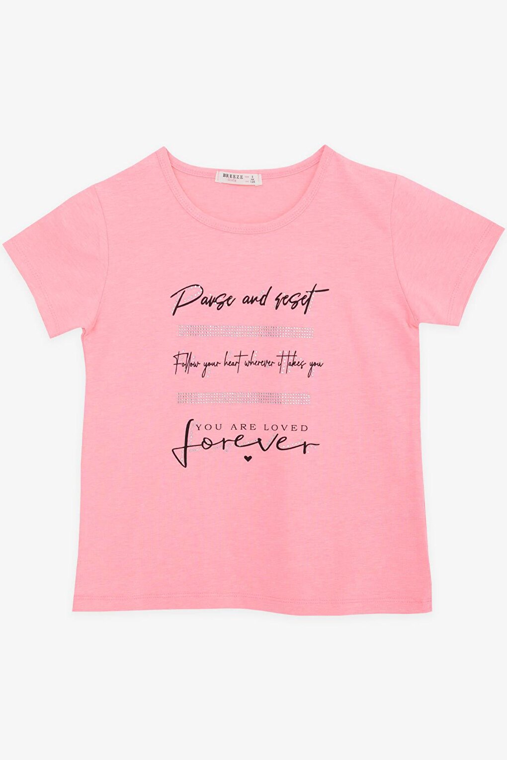 Girl's T-Shirt Stone Printed Neon Pink (Ages 8-14)