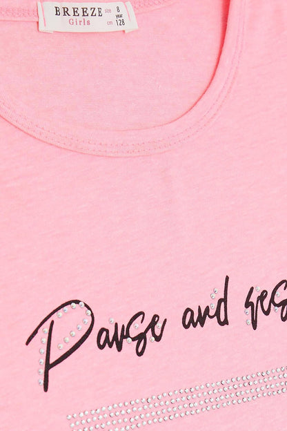 Girl's T-Shirt Stone Printed Neon Pink (Ages 8-14)