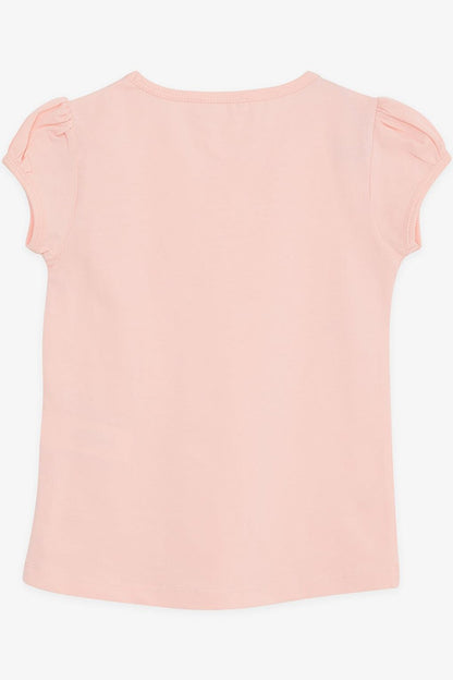 Girl's T-Shirt Pocket Tulle Floral Embroidered Salmon (4-9 Years)