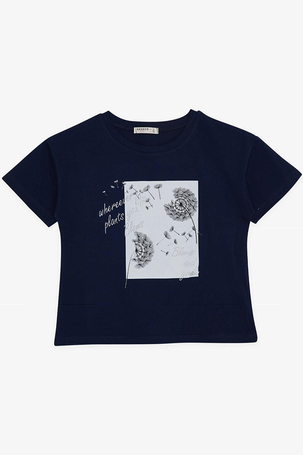 Girl's T-Shirt Floral Printed Navy Blue (Age 9-14)