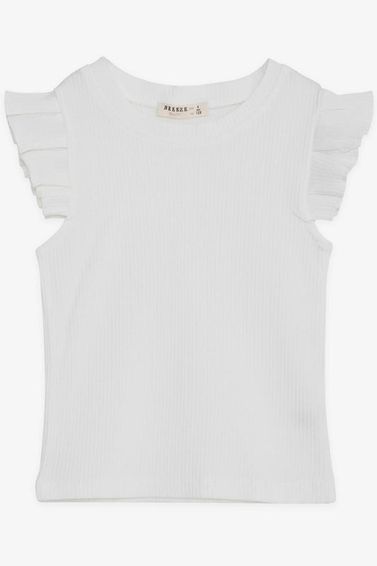 Girl's Crop T-Shirt with Frilly Sleeves in Ecru (Ages 8-14)