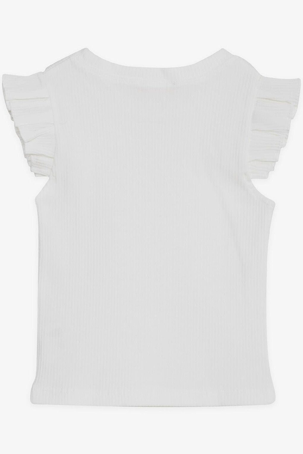 Girl's Crop T-Shirt with Frilly Sleeves in Ecru (Ages 8-14)