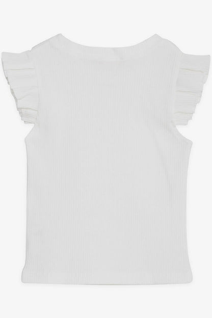 Girl's Crop T-Shirt with Frilly Sleeves in Ecru (Ages 8-14)