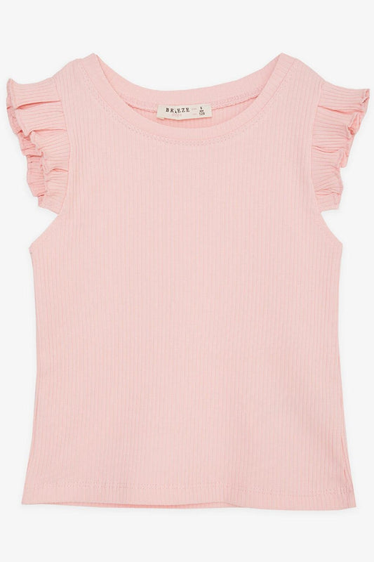 Girl's Crop T-Shirt Salmon with Ruffle Sleeves (Ages 9-14)